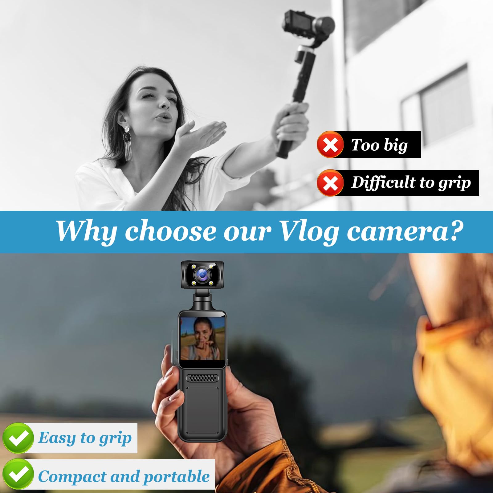 4K Körperkamera, POV/Vlog/Pocket Kamera mit 180° Drehbares Objektiv, Tragbare Body Camera, Pocket Kamera für Sport im Freien, Fahrrad, Reisen, Polizei, Outdoor & Beruf