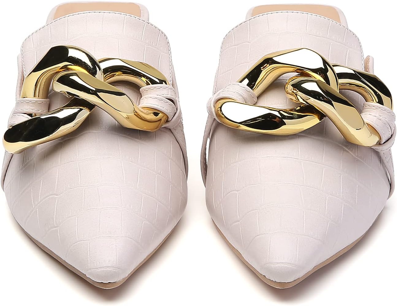 Tilocow Metal Chain Decor Mules Heels for Women, Pointed Closed Toe Sandals, Women Chunky Stacked Heel Mules, Comfortable Slip-On Sandals - Image 3