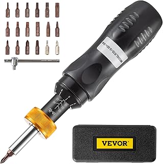 VEVOR Torque Screwdriver, 1/4" Drive Screwdriver Torque Wrench, Torque Screwdriver Electrician 10-50 in/lbs, 1 in-lb Increment Torque Screwdriver with 18 Pieces Bits & Case, Black