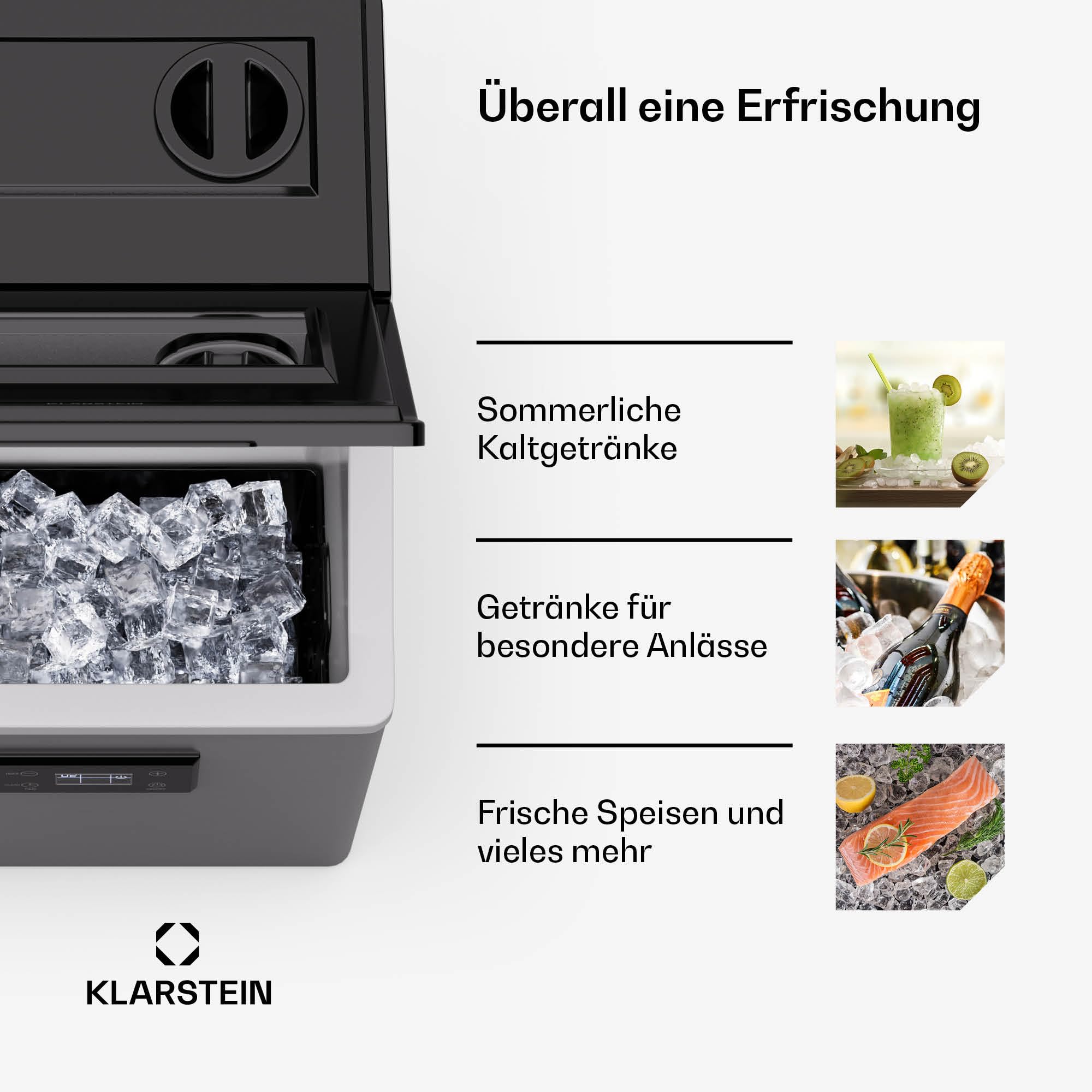 Klarstein FrostMaster Eiswürfelmaschine - 40 kg/Tag, 34 Eiswürfel in 15 Min, Edelstahl, LED-Bedienfeld, Eisportionierer, Eiswürfelbereiter, Ice Maker, Eiswürfelspender