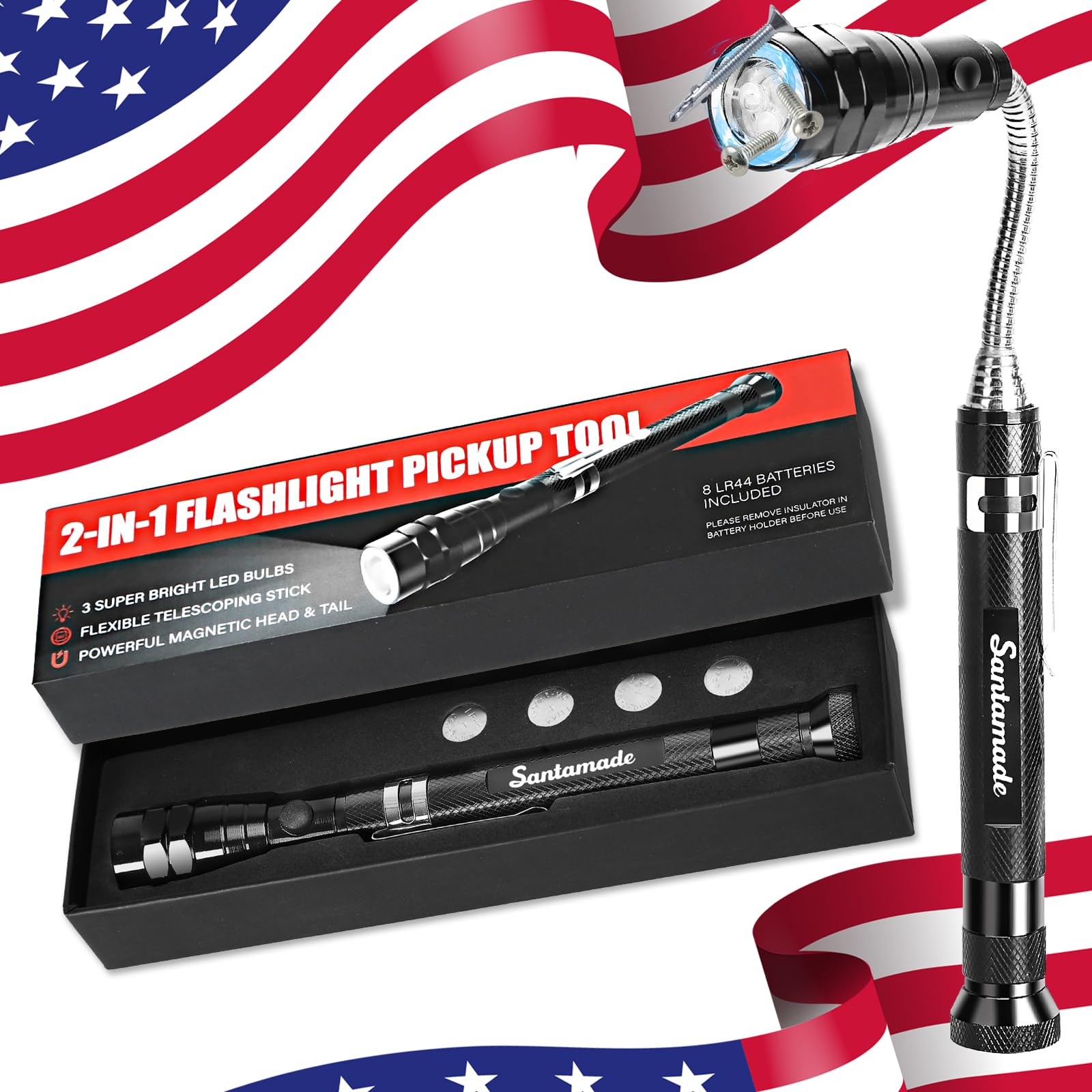 Stocking Stuffers for Adults Men, Magnetic Pickup Tool, Telescoping Magnetic Flashlight with Extendable Magnet Stick, Tool Gifts for Men, Unique Cool Gadgets Christmas Gifts