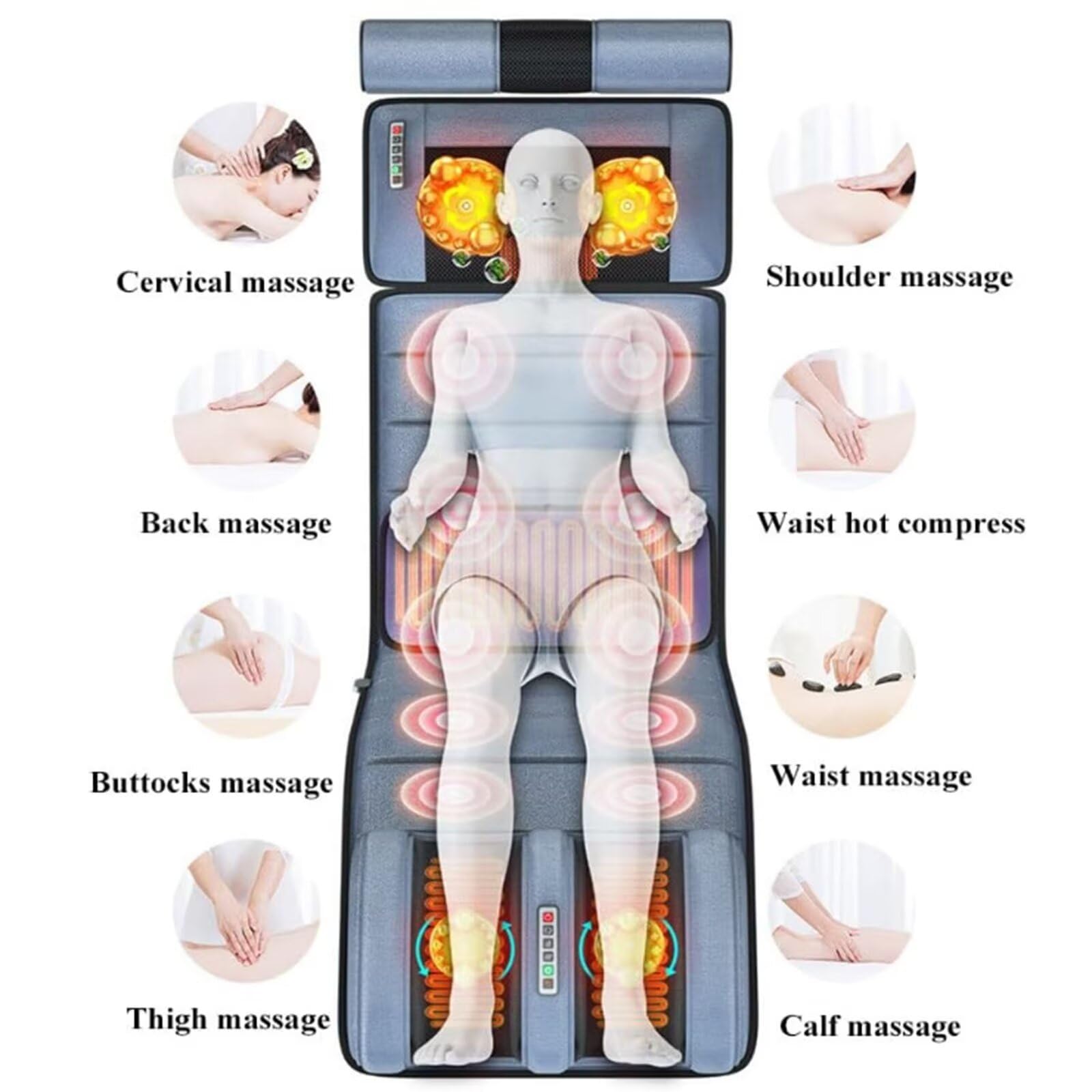 [Nieuw geüpgraded] Massagematten, Full Body Massage Mat met warmte en puls Shiatsu Nek, Rugmassageapparaat voor pijnverlichting Diep weefsel, Rugmassagekussen met lendensteun Tractie-apparaat