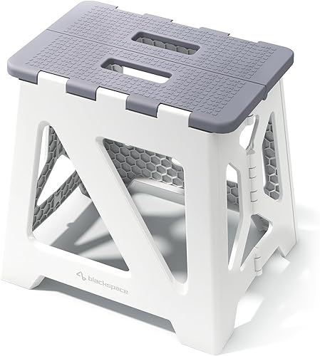 BLACKSPACE Taburete plegable de 13 pulgadas para niños o adultos, capacidad de 300 libras, antideslizante, compacto, de plástico, plegable, con asa,