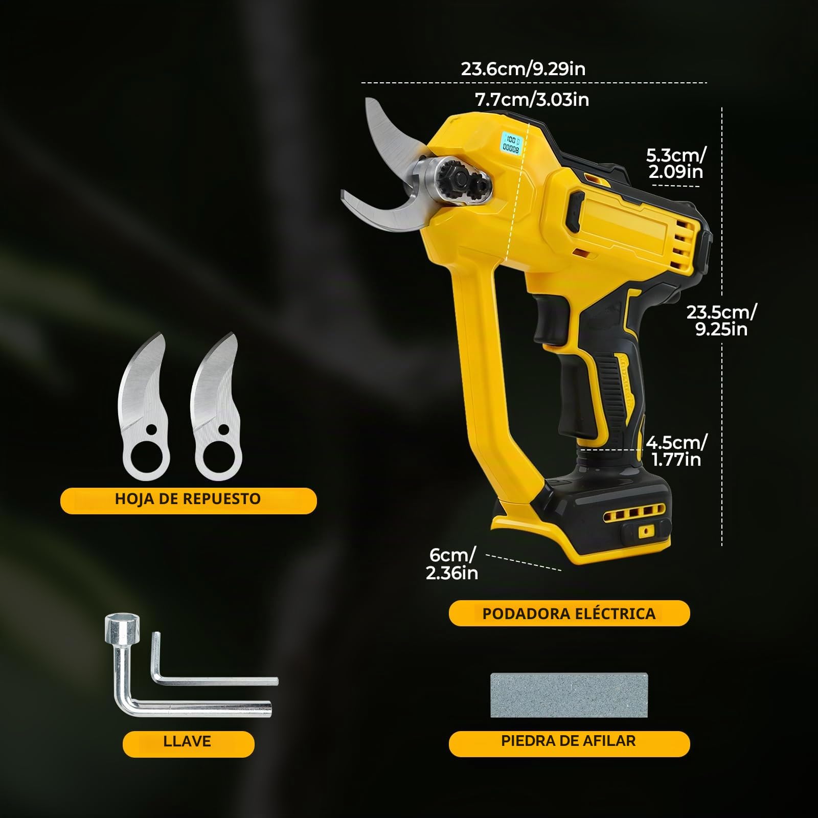 Tijeras de Podar Eléctricas Inalámbricas Compatibles Con Dewalt Batería de 18V (No Batería), Podadora Eléctrica Sin Escobillas de 600W Con Apertura Máxima 35MM, Para Jardín Y Huerto