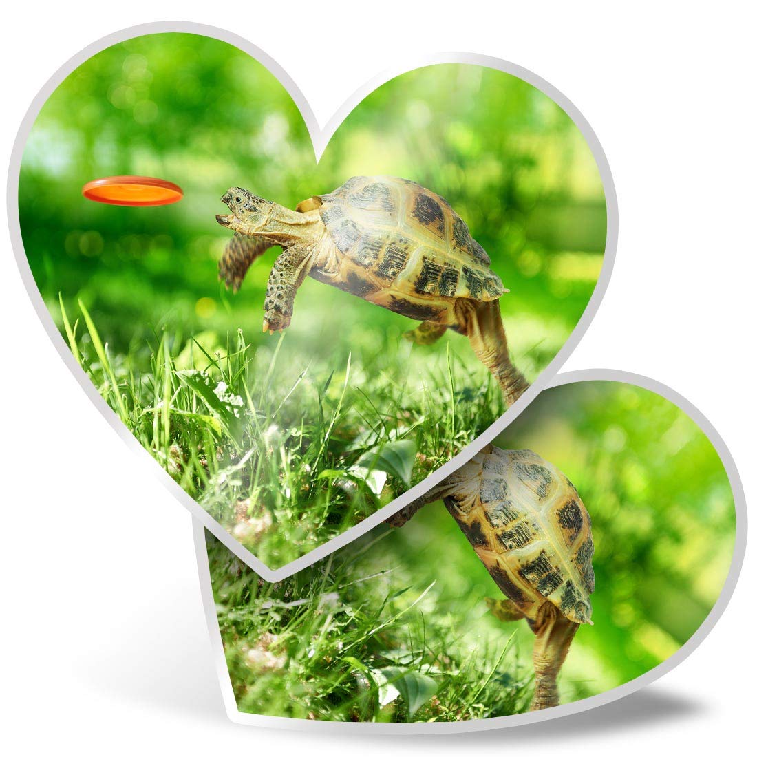 Destination Vinyl Ltd Multi 2 X Heart Stickers 15 Cm - Tortoise Turtle Jumping Frisbee Fun Decals For Laptops,Tablets,Luggage,Scrap Booking,Fridges, #14390
