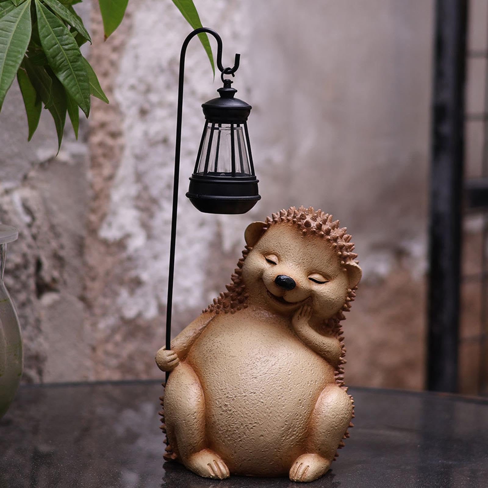 predolo Escultura de Animal de Resina, Estatua de Jardín con Luz Solar, Figura de Erizo con Farol para Uso Exterior, Ideal para Un Cumpleaños, MARRÓN