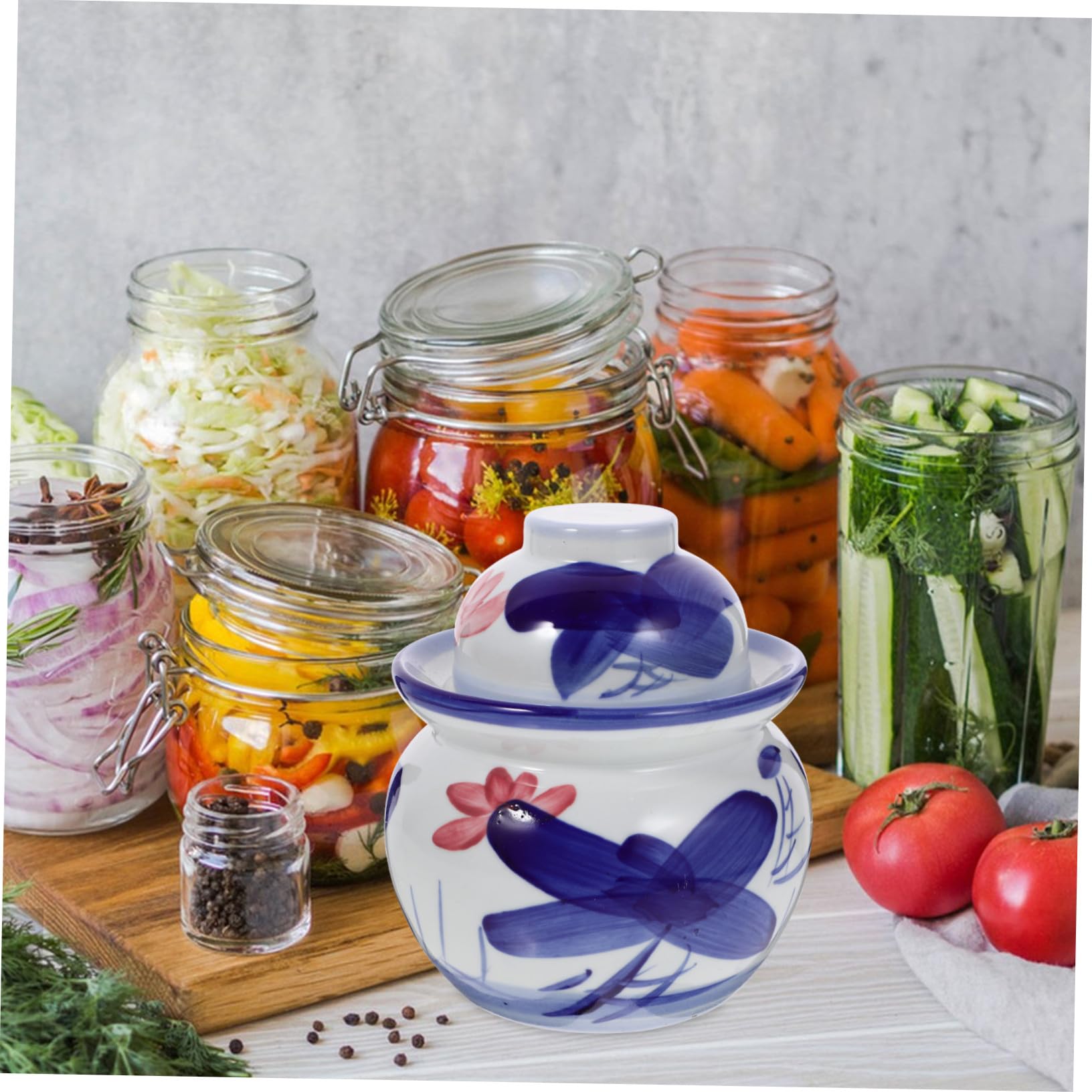 Mikikit Vaso di Fermentazione Tradizionale in Materiale Vetrificato per Sottaceti, Bocca Larga con Coperchio, per Cetrioli e Preparazioni Casalinghe