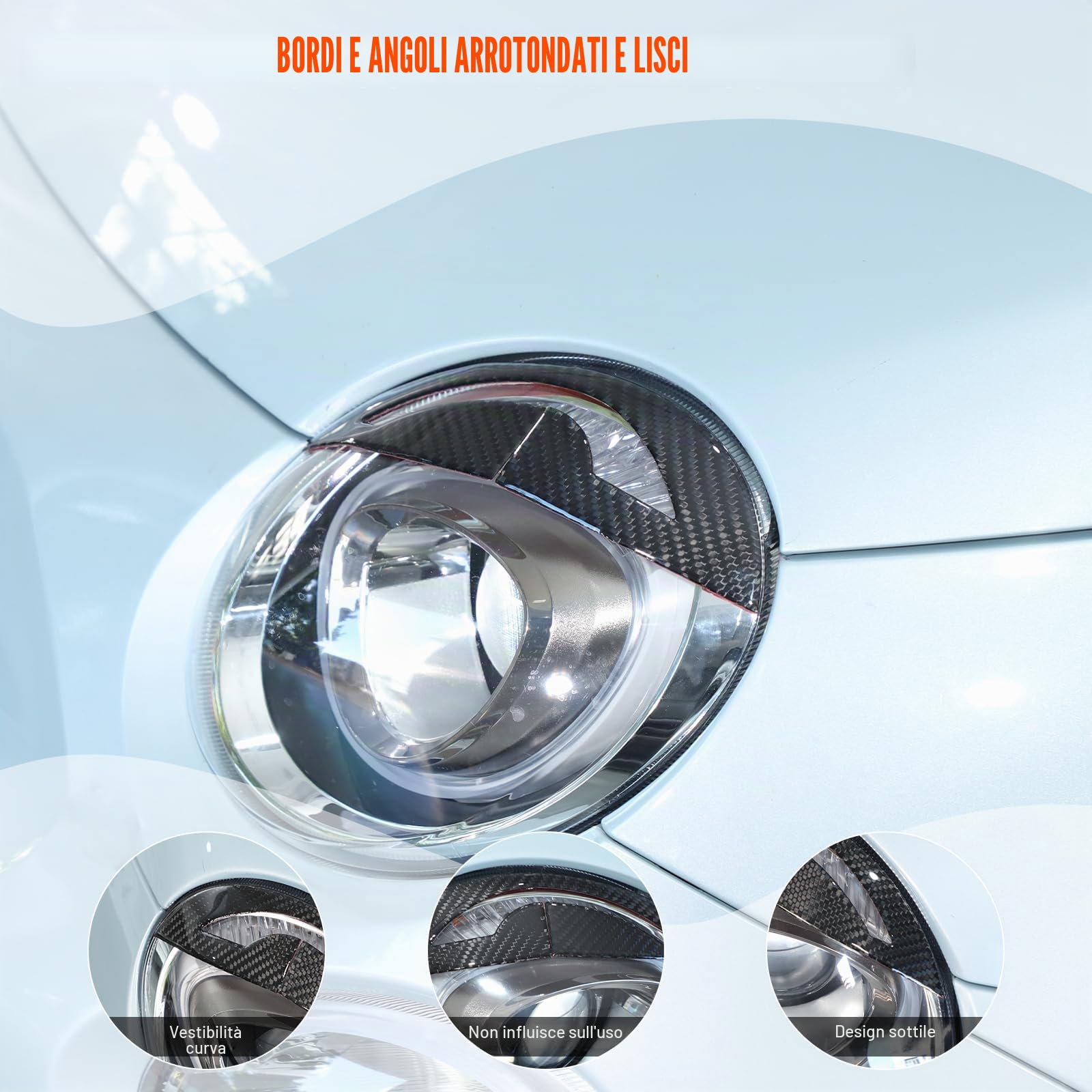 Copertura per palpebre per fari e sopracciglia, per @F@iat @500/Abarth 595 2016-2023, accessori esterni per fari auto, colore nero