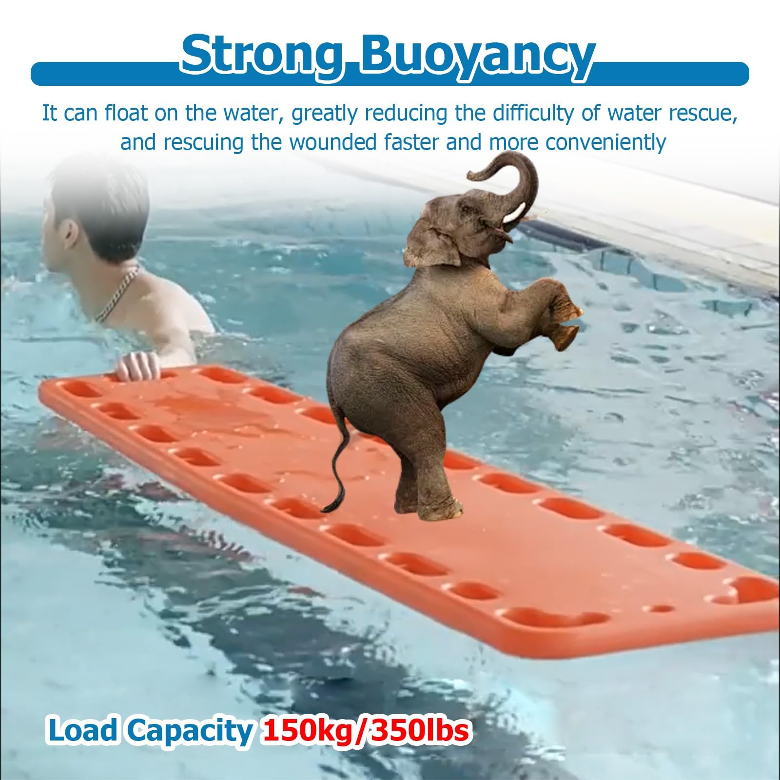 Portable Swimming Pool Life-Saving Board, Water Rescue Portable Stretcher with 3 Seat Belt & Head Immobilizer, 6.2 Ft Long Emergency Responder Backboard for Seaside