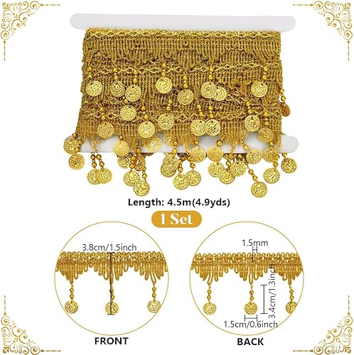 Miniatura 2 de PH PandaHall Cinta de encaje de filigrana de 4.9 yardas, ribete de flecos dorados, cinta de encaje de filigrana con borlas de cuentas decorativas