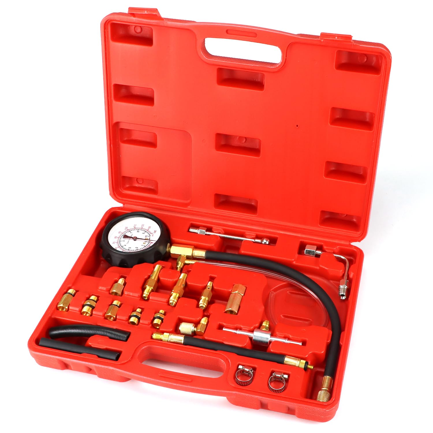 QWORK® Tester di pressione benzina, manometro carburante per sistemi di iniezione, manometro 0-140 PSI / 0-10 bar