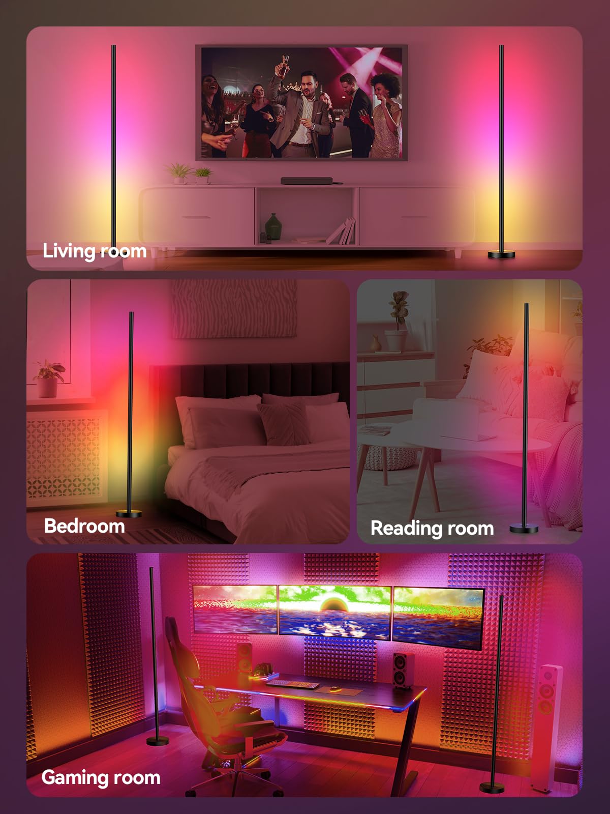 OIYN Smart RGBICW LED Corner Floor Lamp - 16 Million DIY Colors, 68+ Scenes, Music Sync, App & Remote Control, Color-Changing Ambient Lighting for Living Rooms, Bedrooms, and Gaming Rooms: 1 Pack