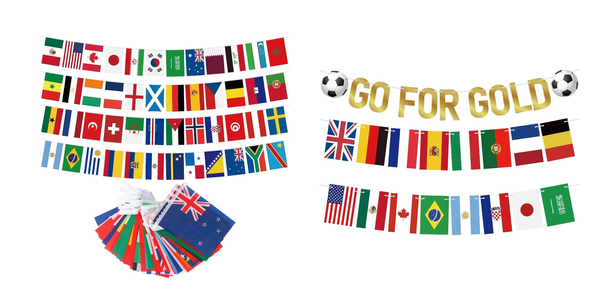2 Bannières de Football G2PLUS avec 48 Drapeaux du Monde Multicolores