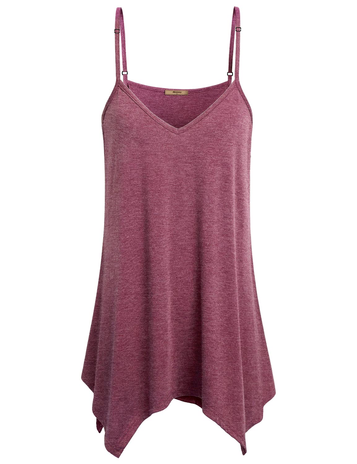 Miusey Womens Handkerchief Hem Sleeveless Flowy Tunic Tops Summer Casual Adjustable Spaghetti Strap Camisoles Long Tank Tops
