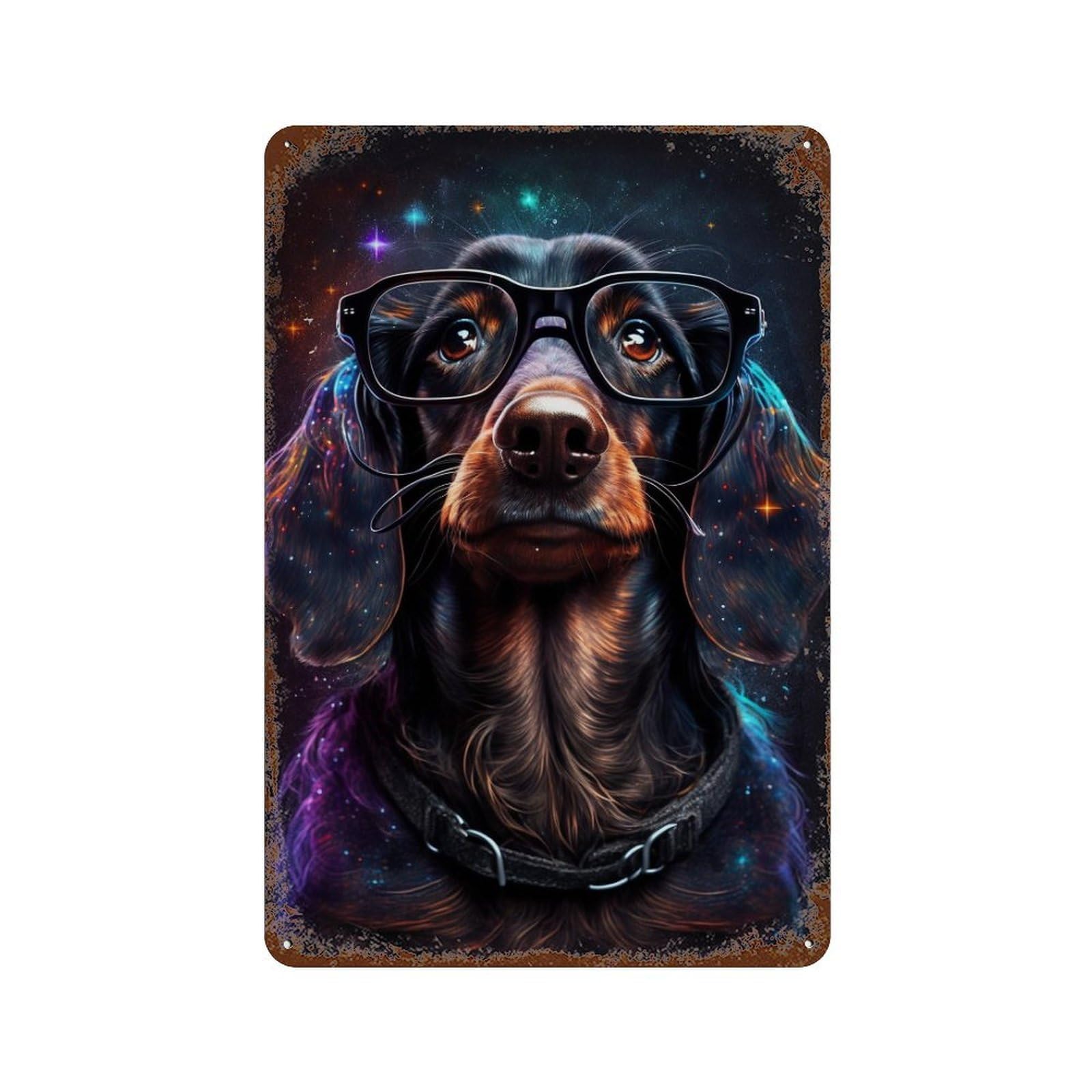 Garage Style Cosmic Cocker Spaniel Glasses Distressed Metal Wall Sign 11.8"x7.9", Retro Wall Decor for Bar And Workshop
