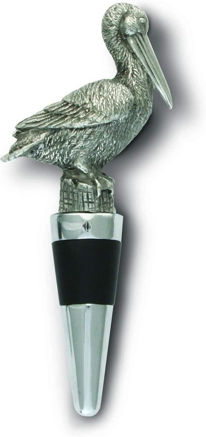 Vagabond House Pewter Pelican Bottle Stopper Wine Topper Silicone Saver Metal Artisan Designer Handcrafted - Gift Boxed 5.5 inch Tall