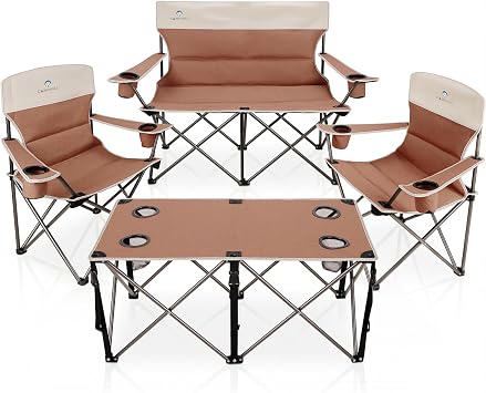 Camping Chair Set of 3, Outdoor Folding Camping Chairs for Heavy People with Cup Holder & Carry Bag,Collapsible Chair Include One Sofa Chair and Two Single Chair,Support up to 500lbs