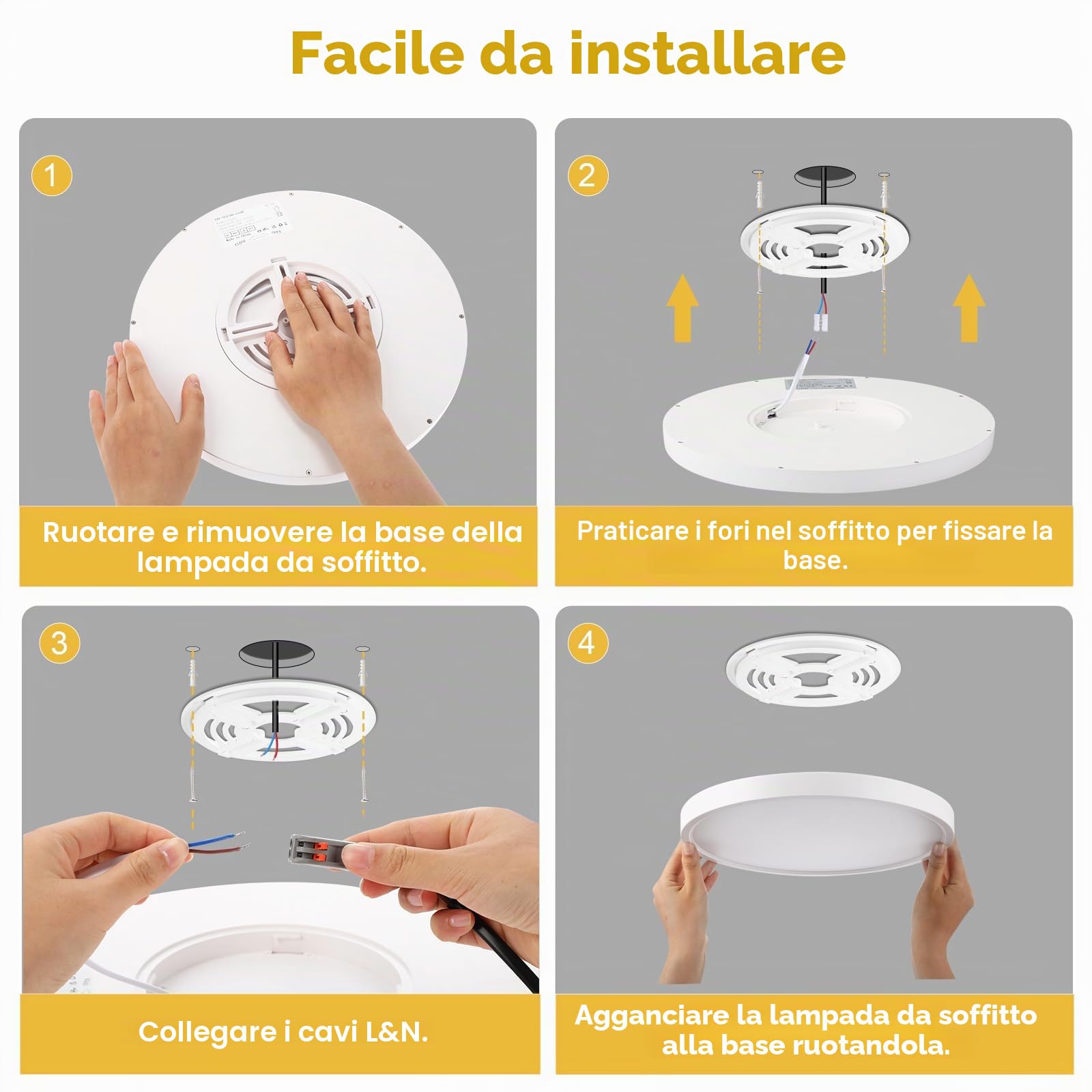 28W Lampada con Sensore di Movimento, 2800LM Plafoniera Dimmerabile con Telecomando, Luce led con Sensore Crepuscolare, IP54 3000K Lampada da Soffitto Luci per Scala Balcone Bagno, 30cm