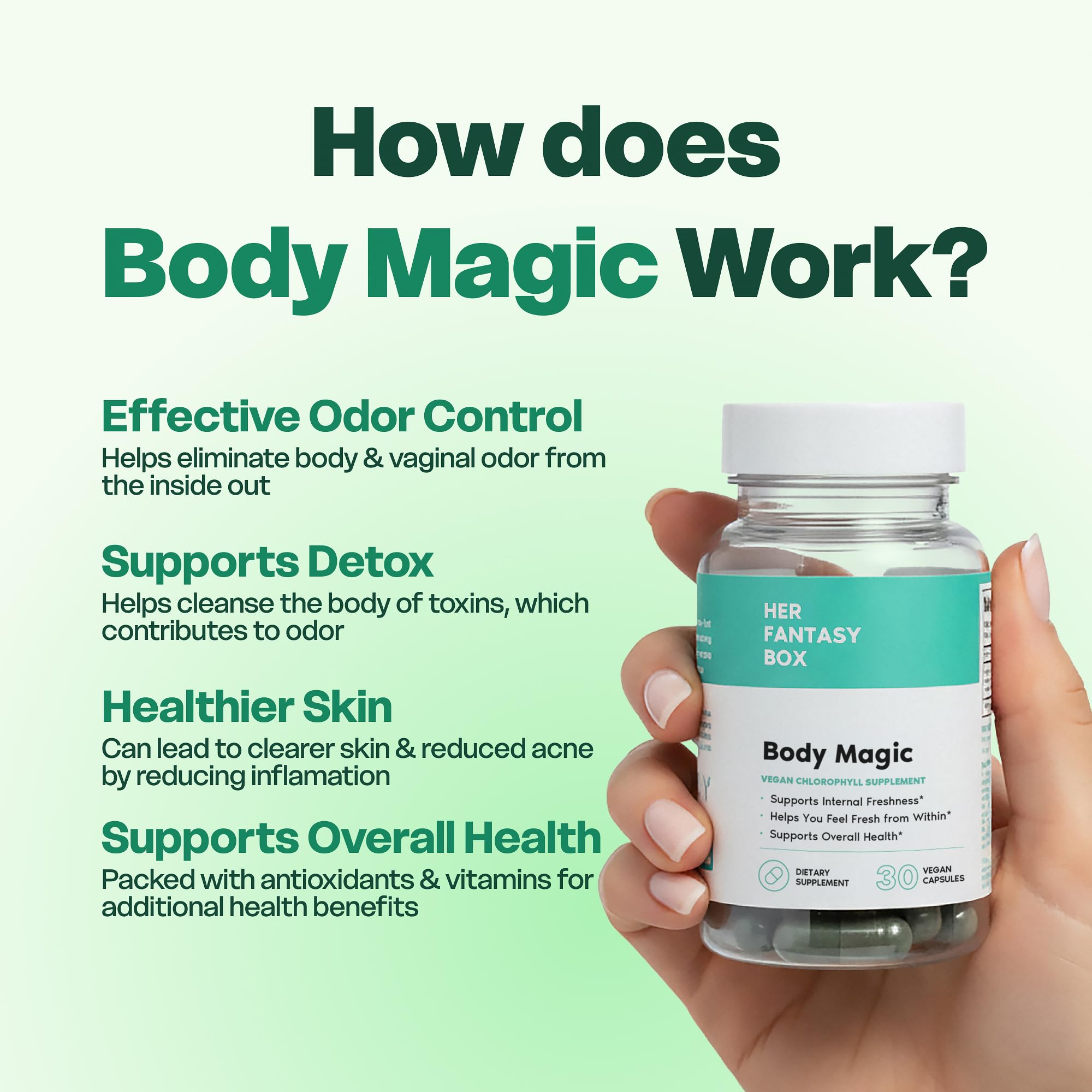 Her Fantasy Box | Body Magic | Chlorophyll Capsules – Vegan Detox & Digestion Support, Gut & Skin Health, Natural Energy Booster – 30 Capsules (200 mg) — Amazon image 3