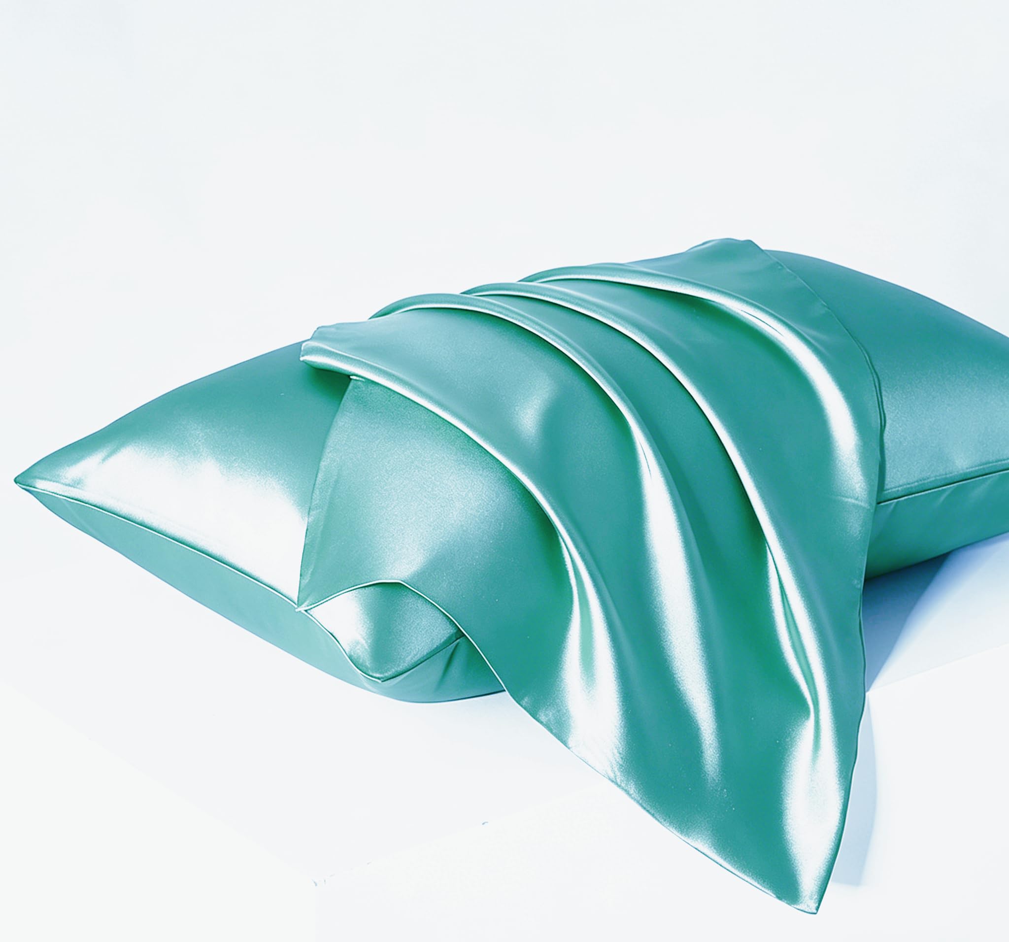 2 Pack Satin Silk Pillow Case Soft Pure Mulberry pillow Case Cover for Hair and Skin with Envelope Closure (Turquoise, Standard(50x75cm))