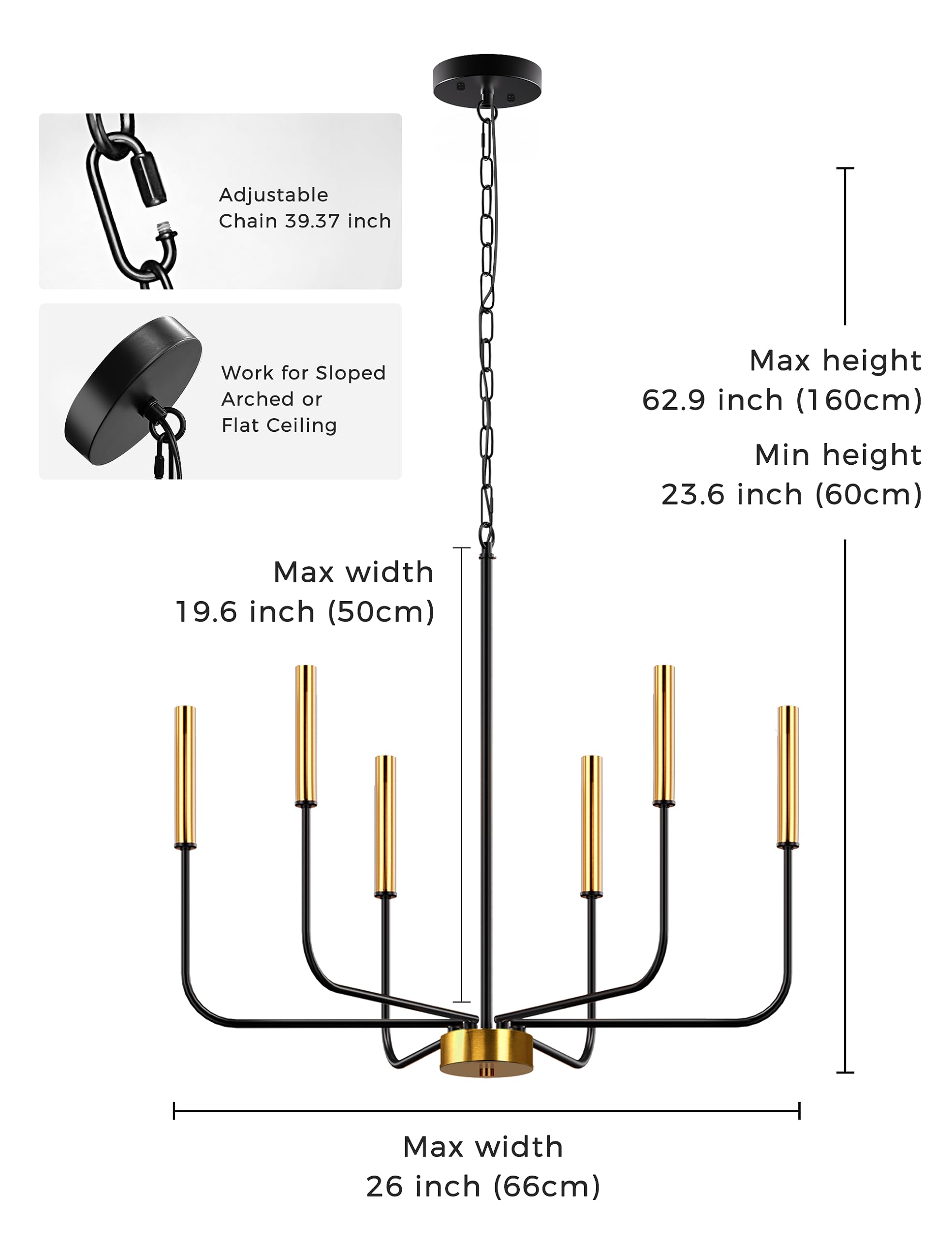Snapklik.com : DORESshop 6-Light Black And Gold Farmhouse Chandeliers ...