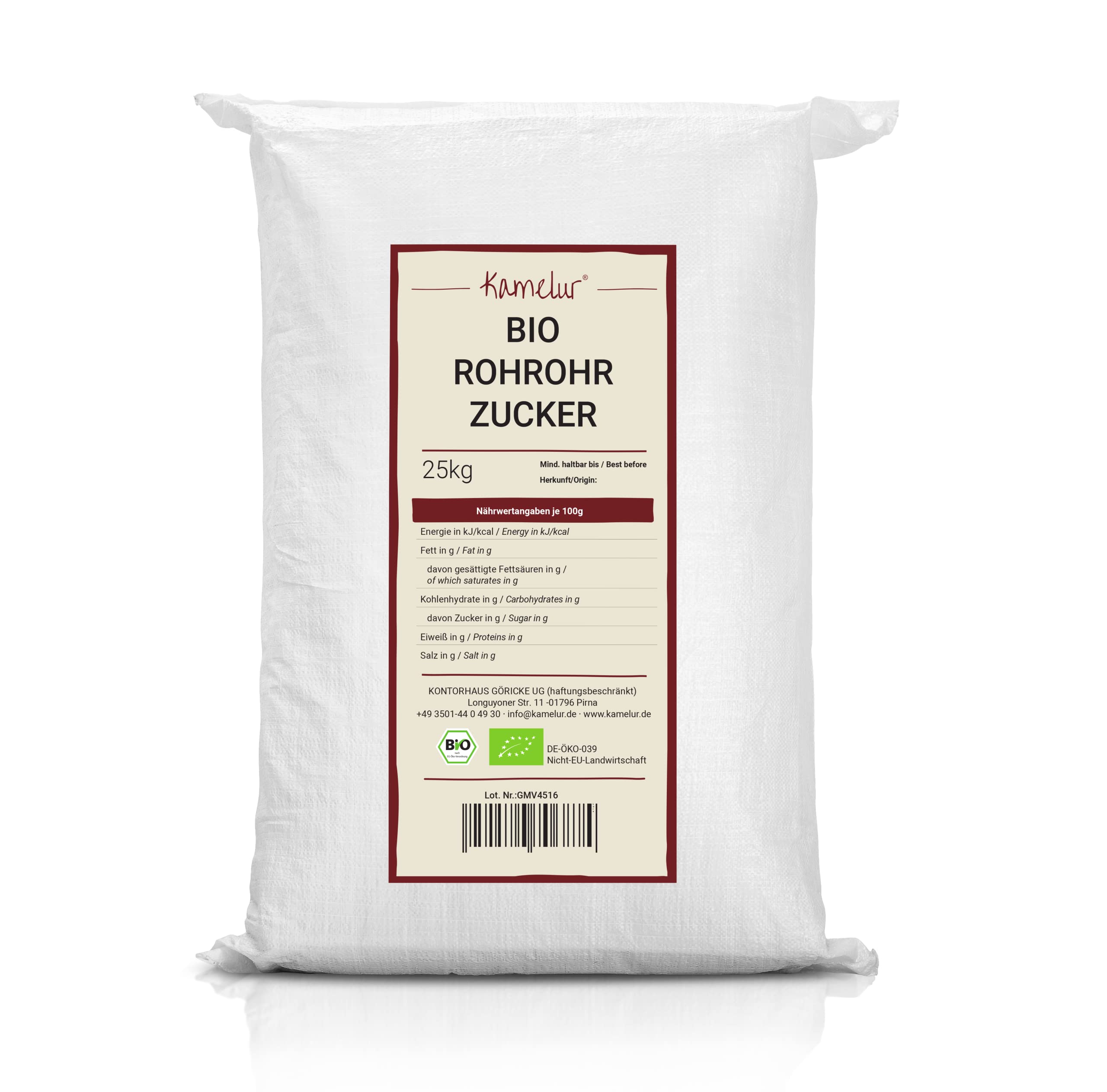 Kamelur Bio Rohrohrzucker (25kg) Rohrzucker aus Bio Anbau im Vorratspack