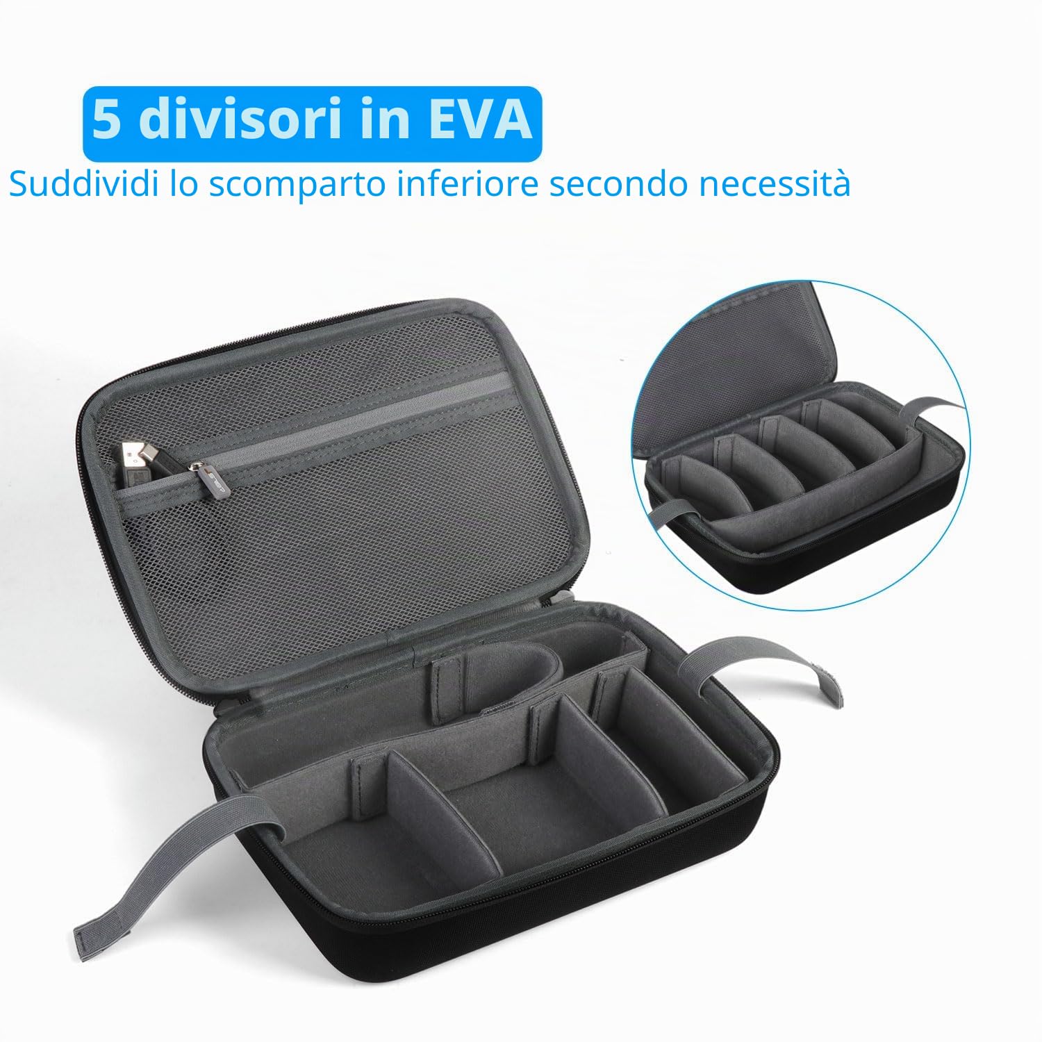 JSVER Borsa per GoPro, Custodia per il Trasporto per GoPro Hero 13/12/11/10/9, Custodia Protettiva per AKASO EK7000 Pro/Brave 4/Brave7 LE/AKASO V50X/Insta360 per Tutte le Action cam e Accessori-Nero