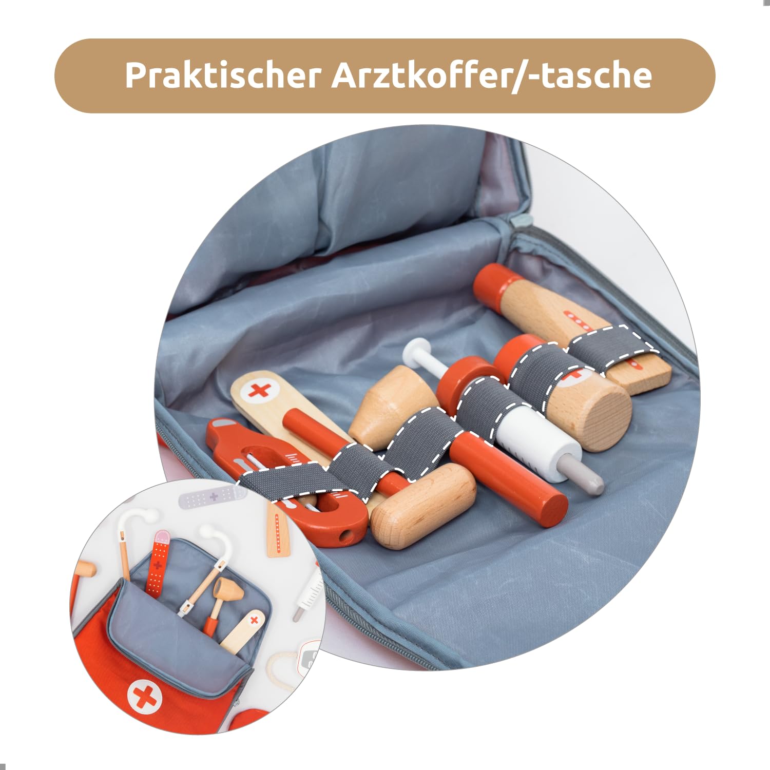 UMU® Mini Arztkoffer Kinder Spielset aus Holz - mit Stethoskop, Blutdruckmessgerät und mehr, Doktorkoffer Spielzeug zum Rollenspiel, 14-TLG. Medizinische Kit für Kinder ab 3, 4, 5 Jahre