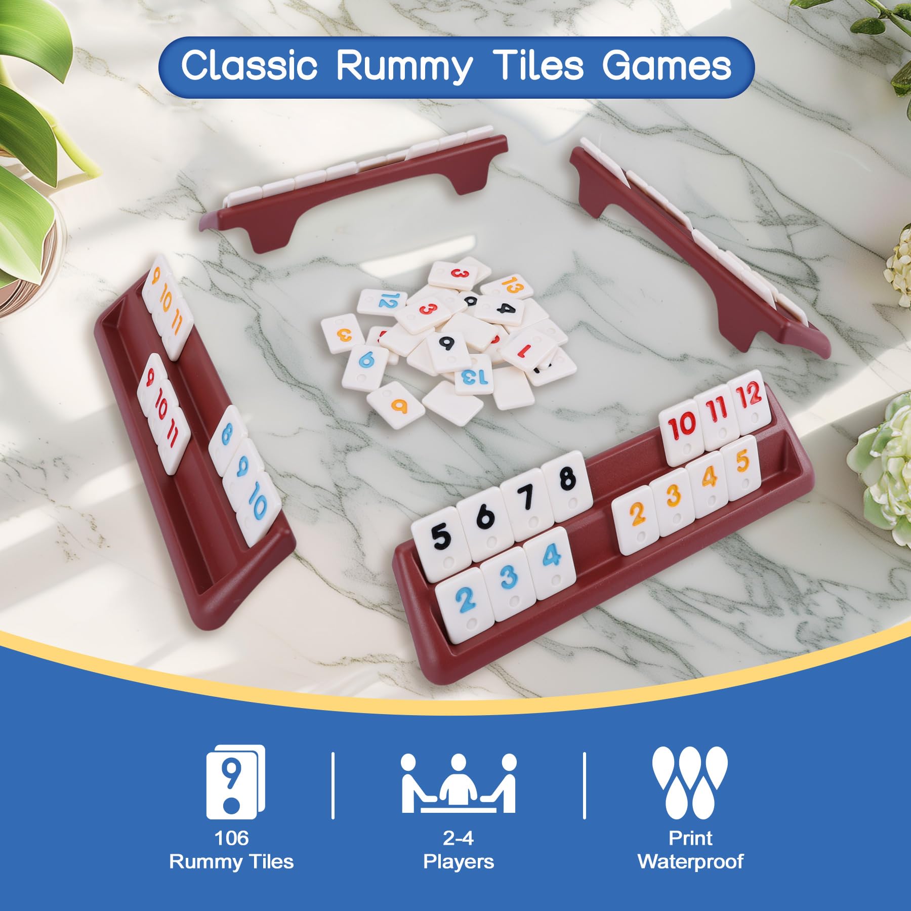 GOTHINK Rummy Game Set, 106 Tiles Travel Size Rummy Cube Set including 4 Double Holders/Trays - Image 3