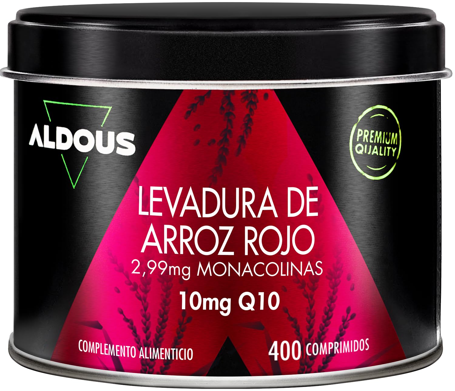 Levadura de Arroz Rojo Coenzima Q10 Baja tu Colesterol - 400 Comprimidos - Función Normal del Corazón - Para Más de 1 Año - 2,​99 mg de Monacolina Pura - Libre de Citrinina - Monacolina K - ALDOUS