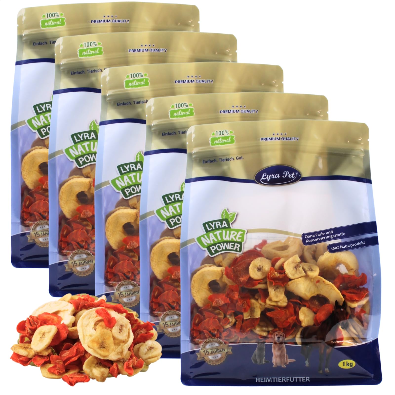 Lyra Pet® 5 kg Obst-Gemüse-Mix getrocknet - Bananen, Äpfel & Karotten | Reich an Vitaminen & Ballaststoffen - Einzelfutter für Vögel, Nager, Pferde & Reptilien - Natürliches Futter als Ergänzung