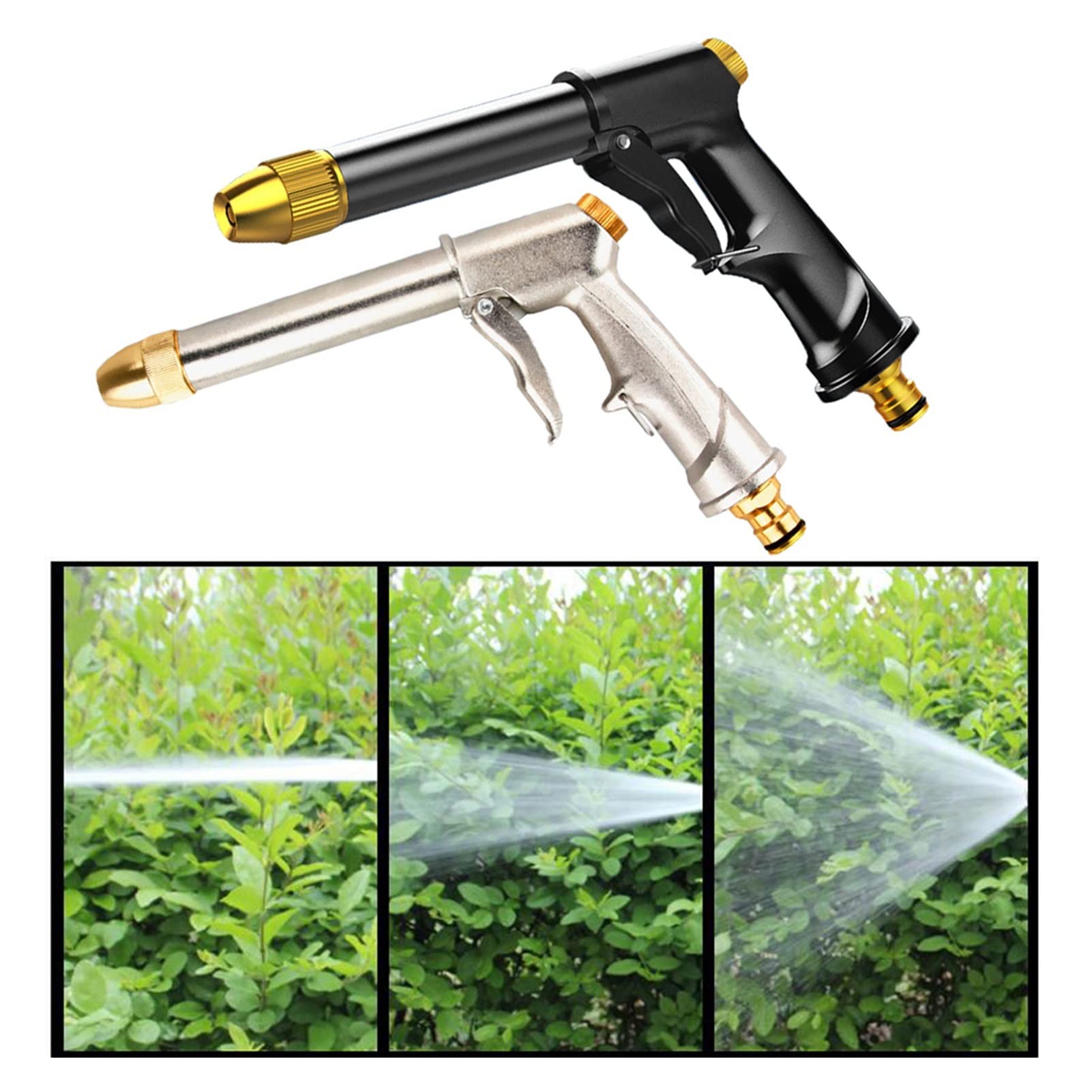 Gartenschlauch-Spritzpistole – Verstellbarer Sprühsprinkler mit Messingdüse, Hochleistungs-Metall-Wasserpistolen-Spritzpistole (Color : Silver Gun Kit) (Silver Gun)