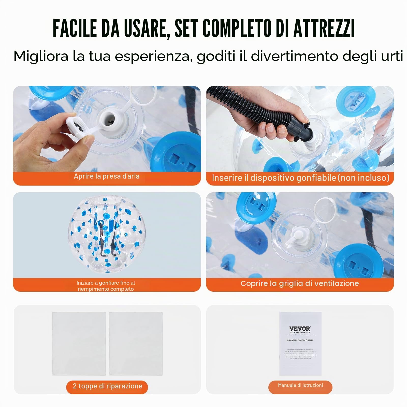 VEVOR Palline gonfiabili per paraurti, 2 confezioni; palla da calcio umana per adulti, dimensioni corporee, 0,9 m, 1,2 m, 1,5 m, per adulti e adolescenti