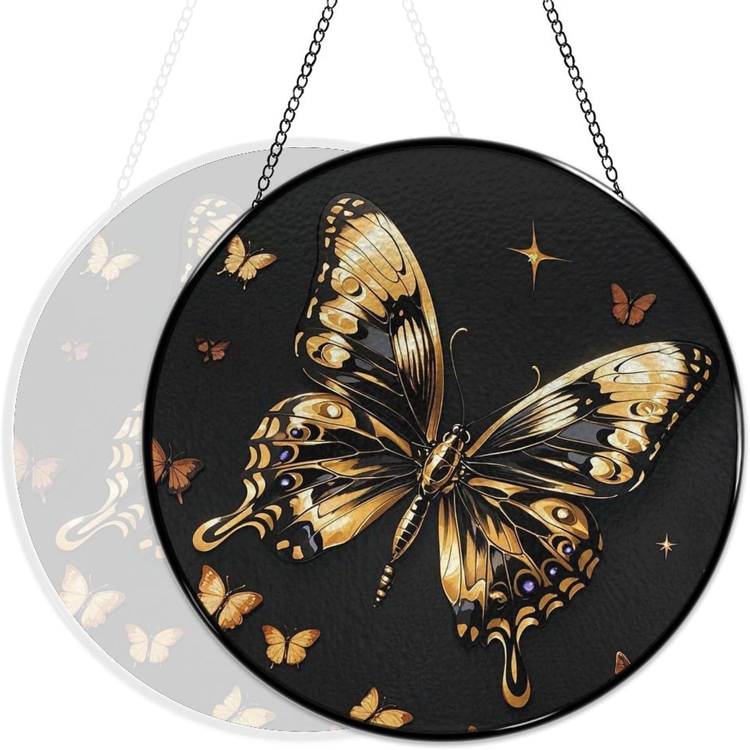 Stained Glass Hanging Sign Suncatcher, Golden Butterfly