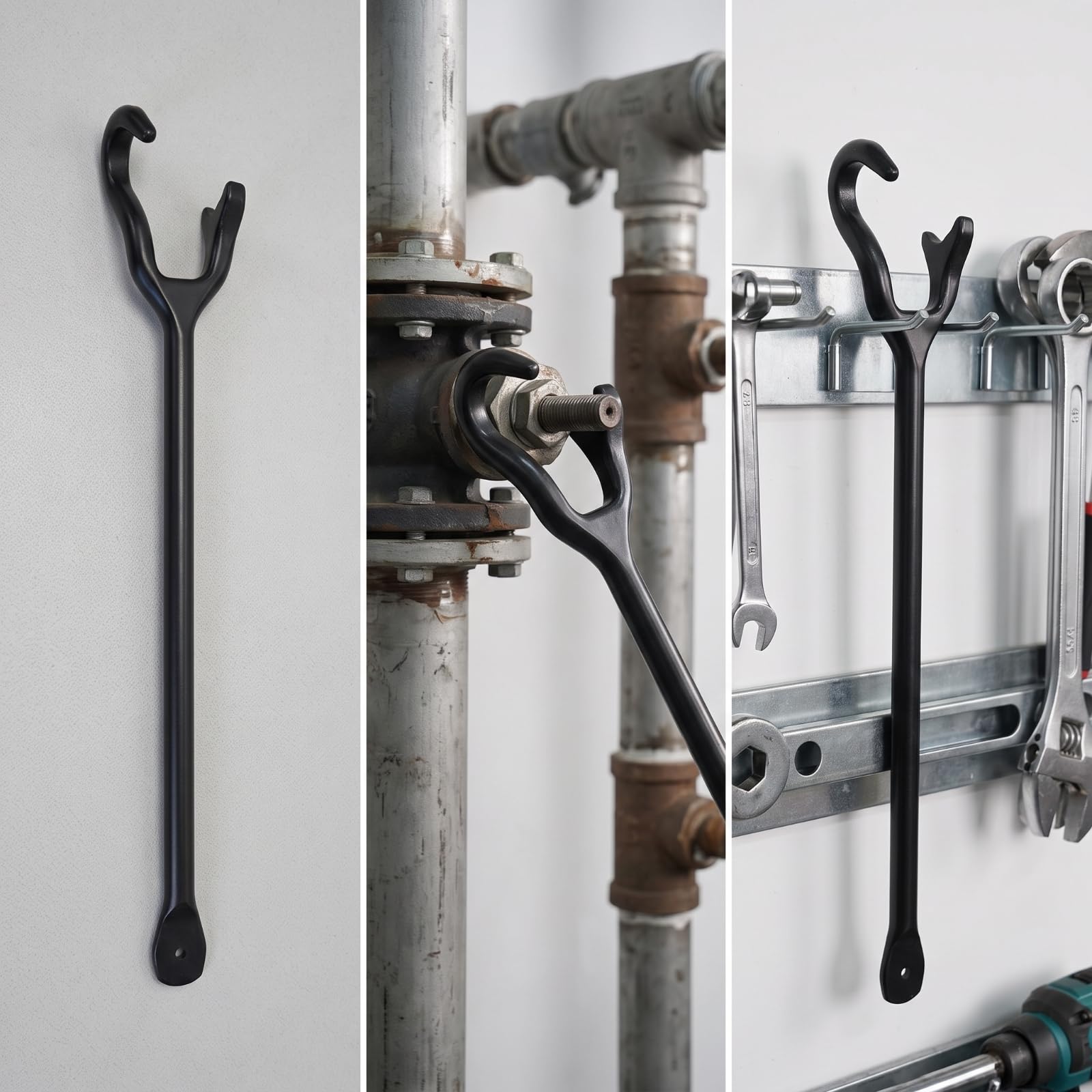 Qianly Chiave a Gancio per Valvole Resistente | Finitura Nera Antiruggine, Impugnatura Lunga, Utensile a Gancio, per Officina