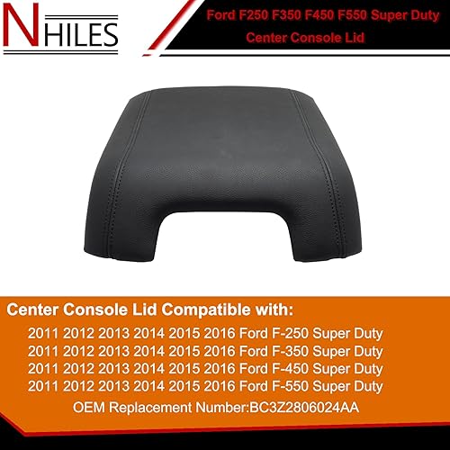 Miniatura 2 de NHILES Kit de tapa de consola central negra de repuesto compatible con F-250 Super Duty F-350 Super Duty F-450 Super Duty F-550 Super Duty 2011 2012