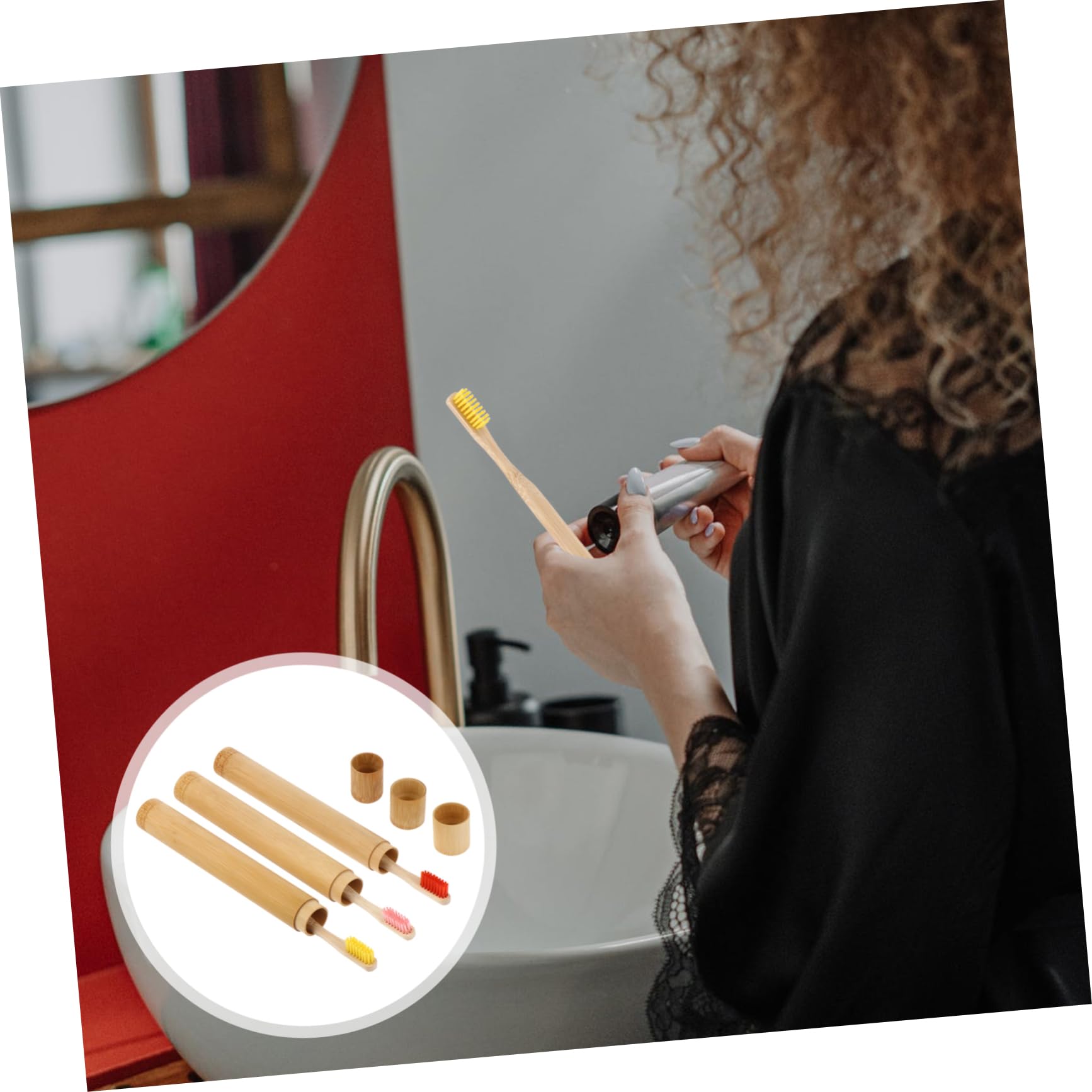 SHERCHPRY Spazzolino Denti in Bambù Custodia Conservazione Spazzolino Denti Usa e Getta Impugnatura Ergonomica in Bambù Naturale
