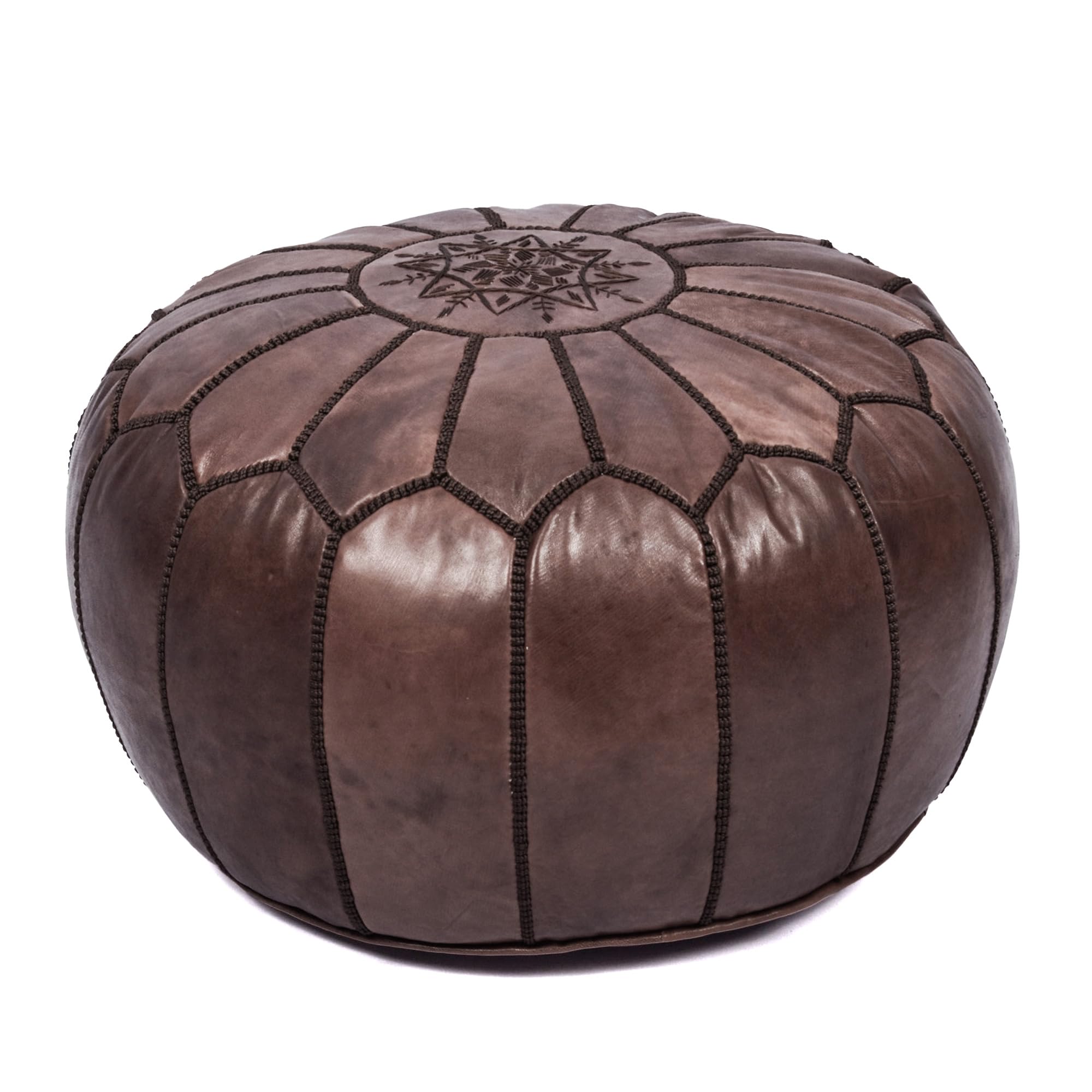 Handmade Moroccan Genuine Leather Pouf Ottoman Cover – Unstuffed Foot Stool Ottoman, Boho Foot Rest Under Desk, Round Ottoman for Living Room, Bedroom - Housewarming Gifts New Home, Weddings Gifts