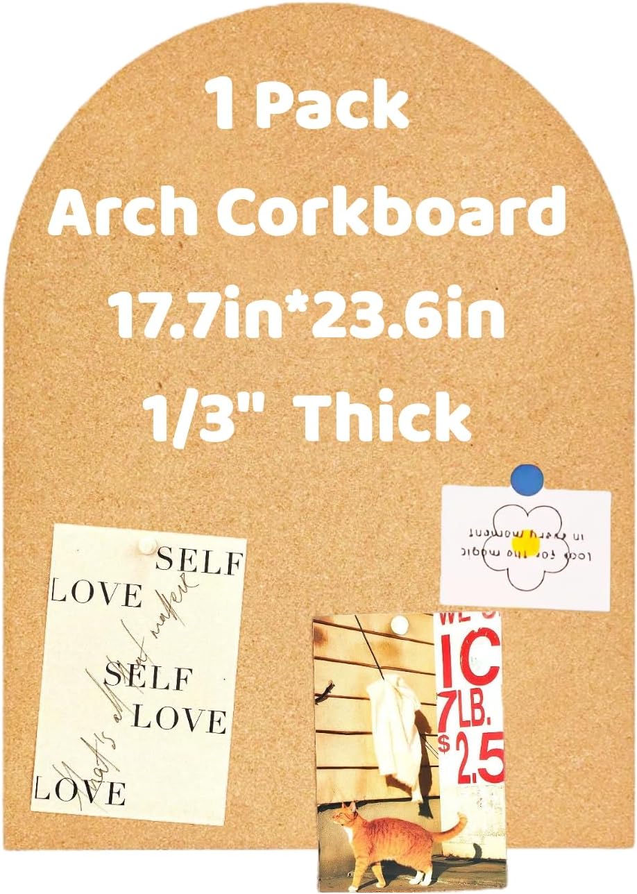 Okydoky 8mm Thick Arch Cork Boards,17.7X 23.6in Self-Adhesive Pin Board,1 PC for Home Office Decor(4560Arch-1pc-8mm)