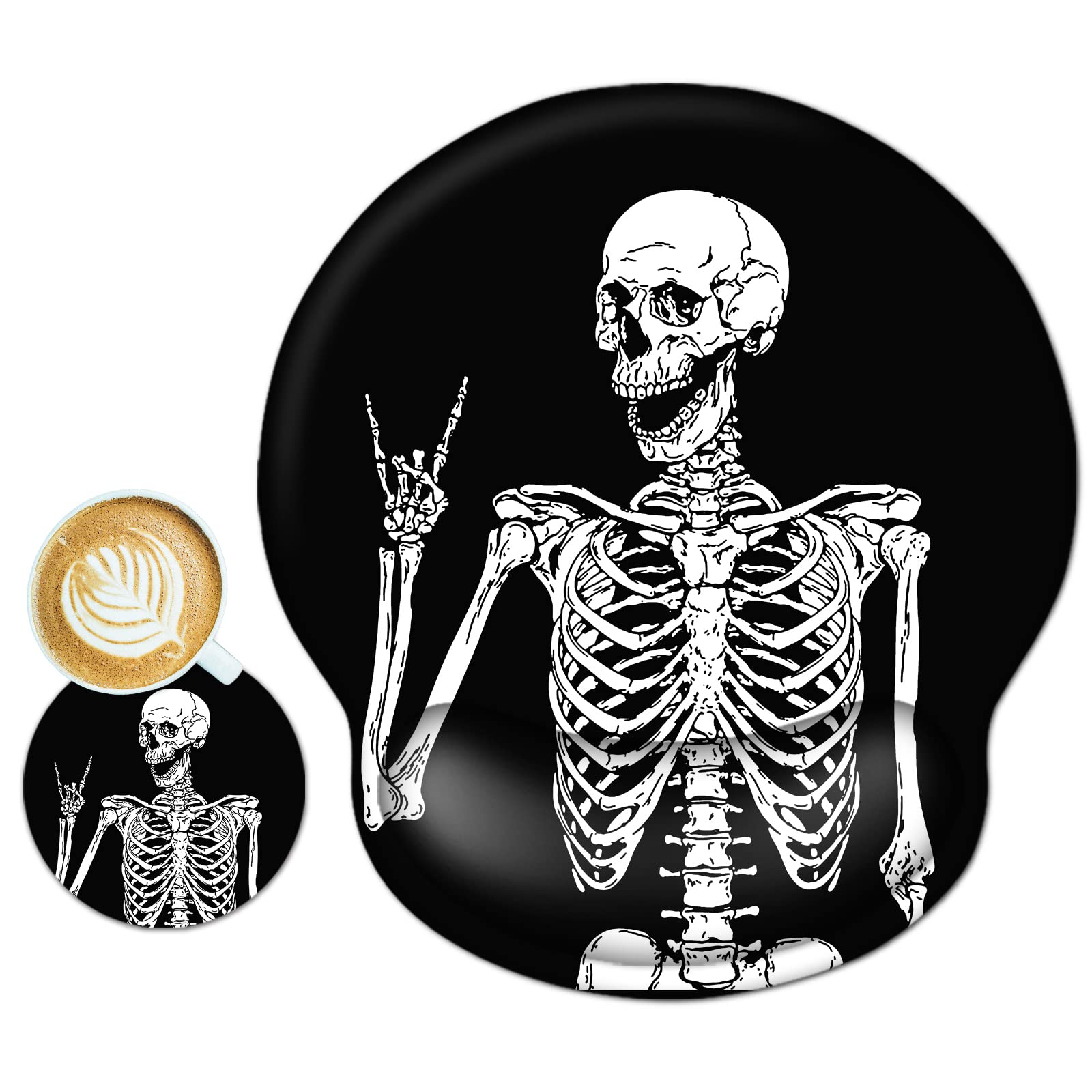 ToLuLuMouse Pad Wrist Rest Support Gel, Ergonomic Mouse Pads with Non Slip PU Base, Mouse Wrist Rest Pad for Laptop Computer Home Office Working Gaming Pain Relief, Human Skeleton Black