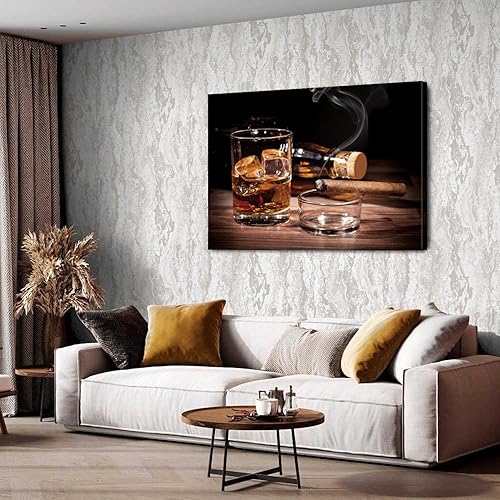 Miniatura 2 de Arte de pared grande de vino para decoración de pared de bar, naturaleza muerta, impresiones en lienzo con imagen retro de whisky, pintura rústica,
