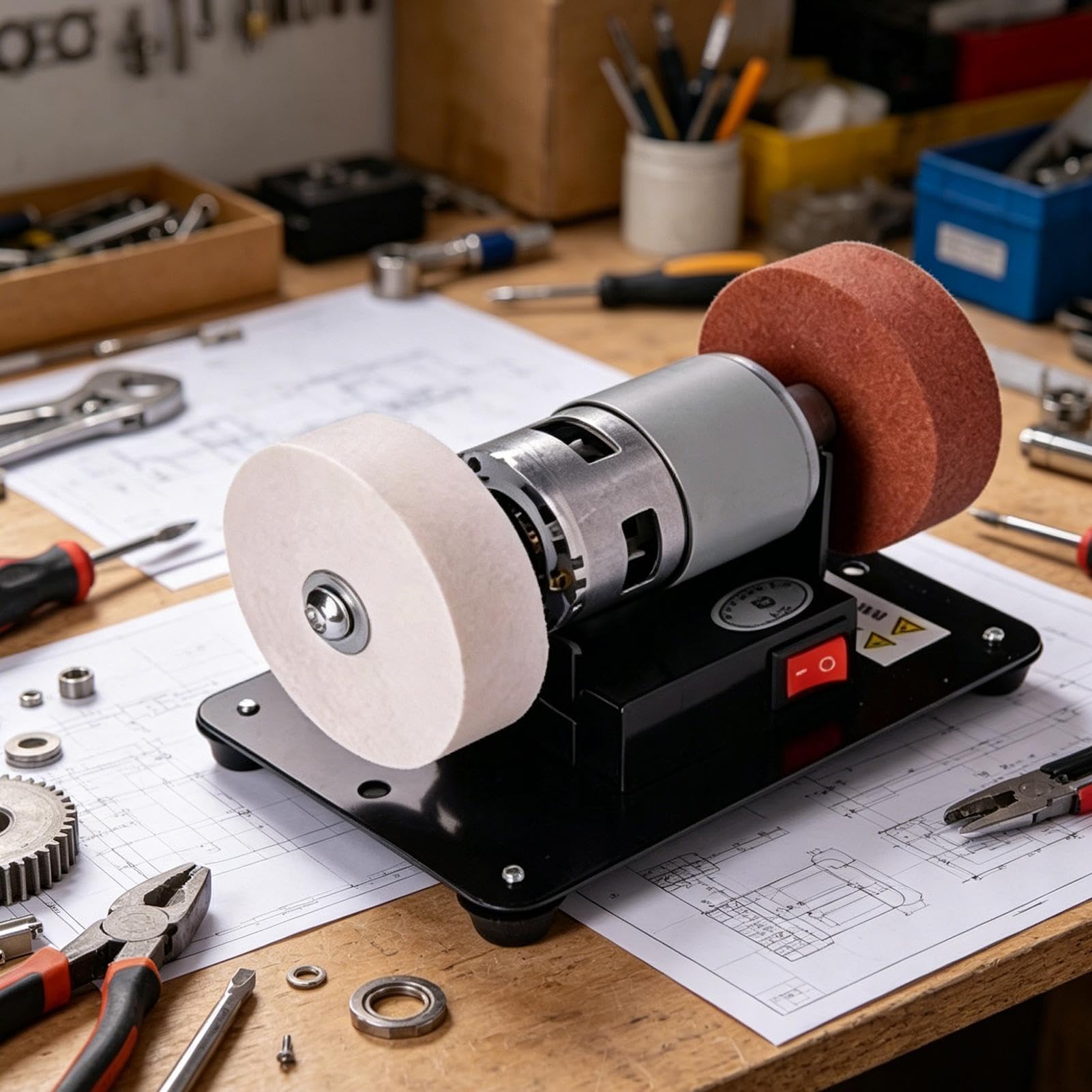 Smerigliatrice da banco,100W Mini Silenziosa Ruota 7 cm | Levigatrice Lucidatrice Da Tavolo | Per Metallo, Fai Da Te, Lucidatura Gioielli, Levigatura, Modellismo, Incisione