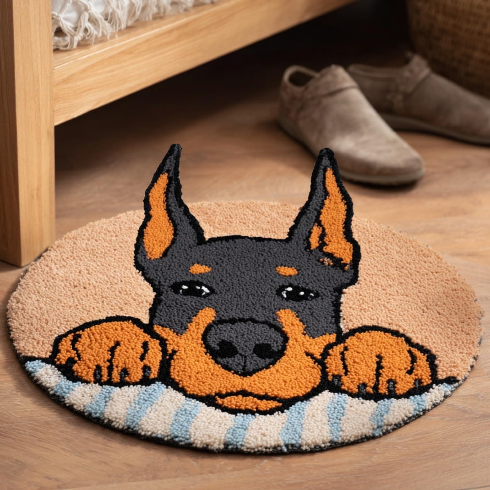 WallustrioaW Latch Hook Rug Kits,DIY Latch Hook Rug,Doberman Pinscher Cartoon Dog,Home Carpet Floor mats Making Canvas Kits,Embroidery Needlework DIY Crafts,50x50cm