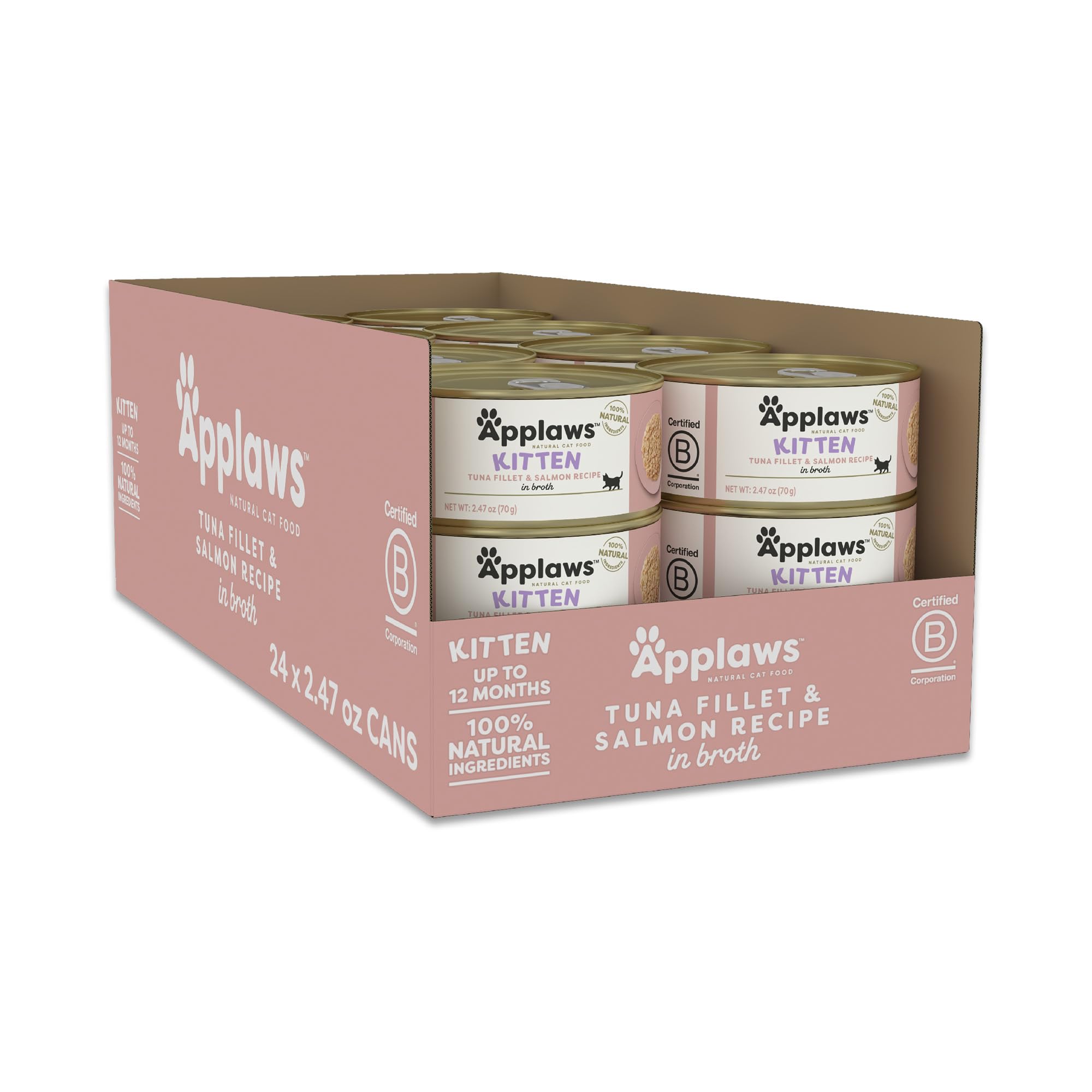 Natural Wet Kitten Food, Limited and Natural Ingredients, High Protein with No Artificial Additives, Tuna Fillet & Salmon in Broth (24 x 2.47oz Cans)