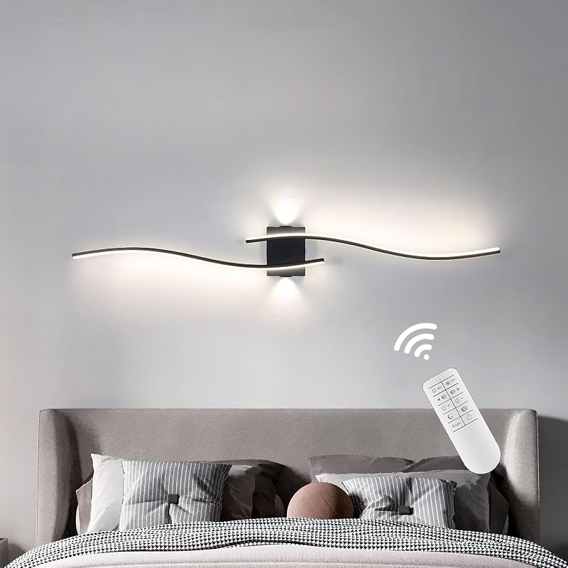 minifair 120 cm LED Fali Lámpa - Fekete, Tompítható, Modern Akril Világítás Kiegészítő Fényforrással, Nappali, Folyosó, Lépcső, Fürdőszoba,
