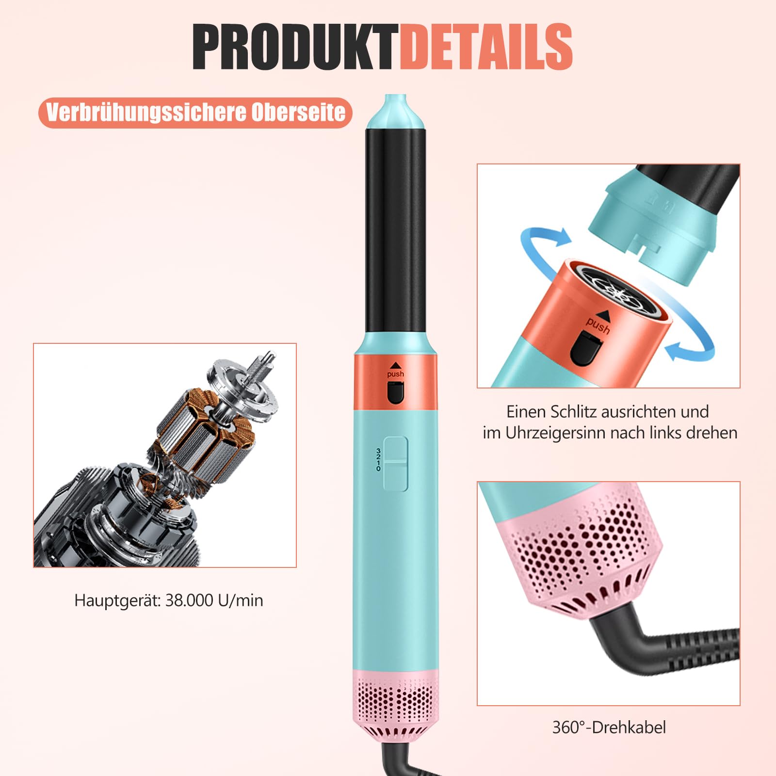 5 in 1 Airstyler, Ionen Föhn, 1000W Multifunktionaler Hairstyler