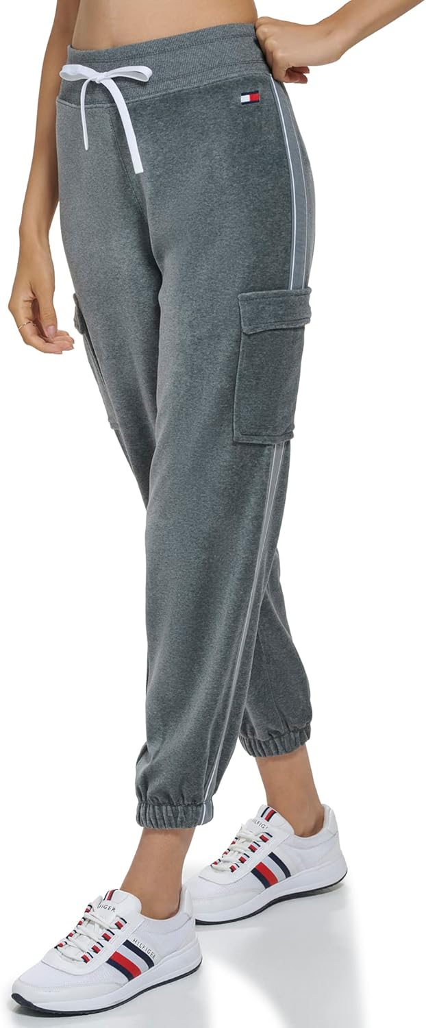Tommy Hilfiger Womens Drawstring Waistband Velour Cargo Jogger - Image 3