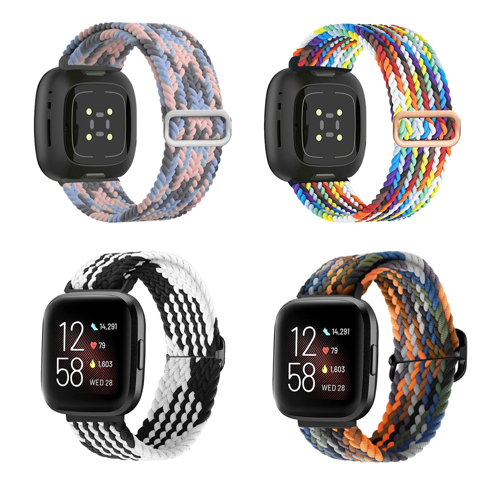 KASESSS 4 Pcs Elastic Nylon Straps Compatible with Fitbit Versa 4/3/Sense 2, Braided Nylon Sport