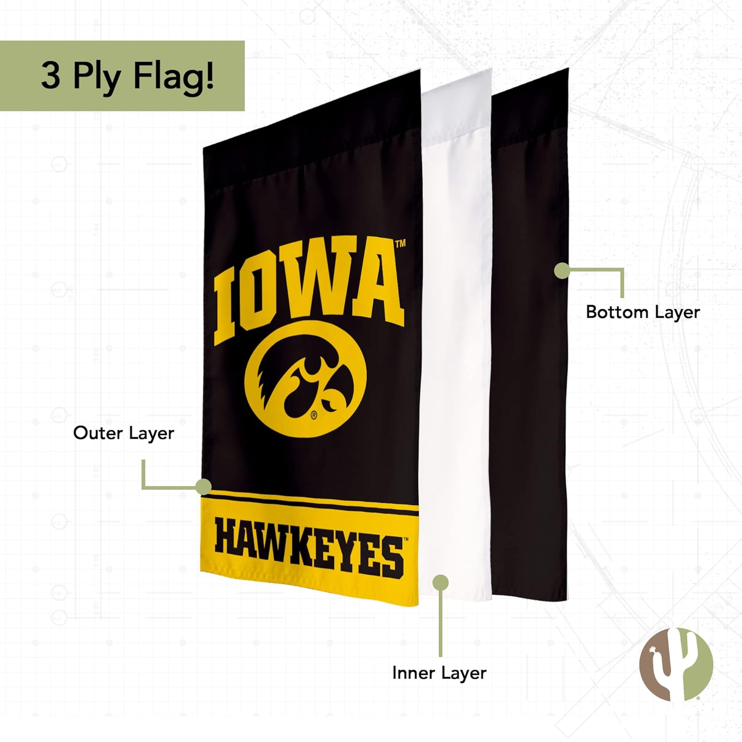Desert Cactus University of Iowa UI Garden Flag – 19 x 12 inch Iowa Hawkeyes Banner, For Outdoor Display and Events (Design C) - Image 3