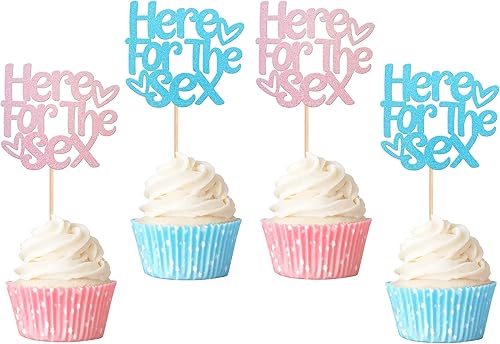 Rsstarxi Paquete de 24 adornos para cupcakes sexuales, color rosa o azul, para revelación de género, para niños o niñas, temática de revelación de